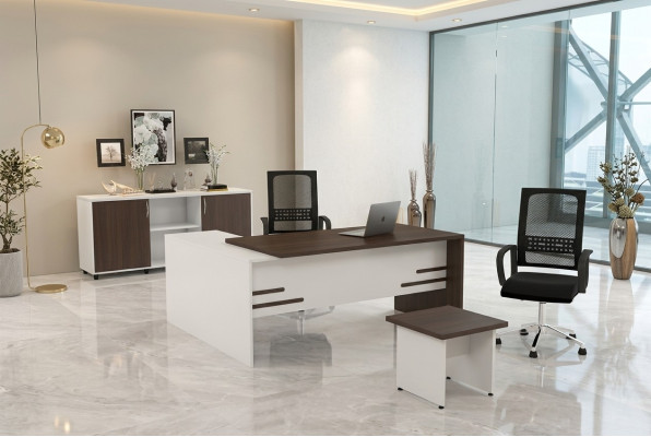 Ensemble de bureau blanc de luxe pour étude, mobilier complet pour la pièce, ensemble de 3 pièces.