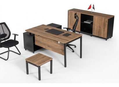 Ensemble de meubles de luxe pour la salle d'étude en couleur marron : bureau, armoire de bureau, table basse (3 pièces).