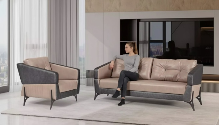 Ensemble de canapé de luxe canapé beige fauteuil de salle d'étude trois places 3+1 places