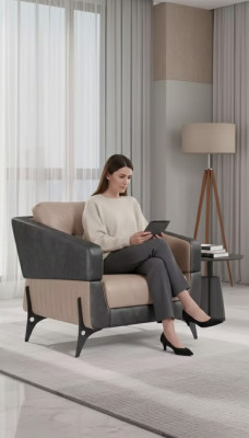 Fauteuil beige Chambre d'étude Mobilier en textile Siège de luxe Fauteuil rembourré Accoudoirs-Retravers.