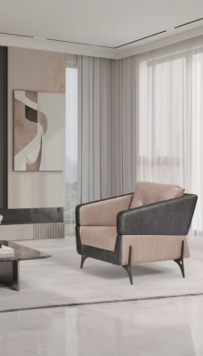 Fauteuil beige Chambre d'étude Mobilier en textile Siège de luxe Fauteuil rembourré Accoudoirs-Retravers.