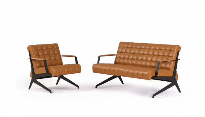 Ensemble de sièges d'étude marron clair pour la salle de séjour : fauteuil 2 places + ensemble de bureau 2+1