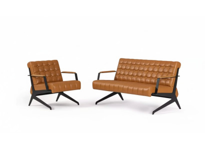 Ensemble de sièges d'étude marron clair pour la salle de séjour : fauteuil 2 places + ensemble de bureau 2+1