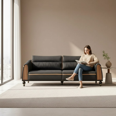Canapé designer noir Style de mobilier de salle d'étude Canapé moderne trois places