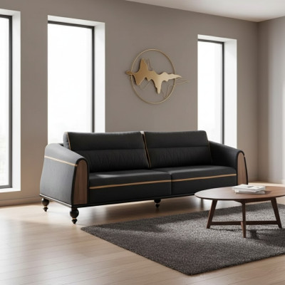 Canapé designer noir Style de mobilier de salle d'étude Canapé moderne trois places