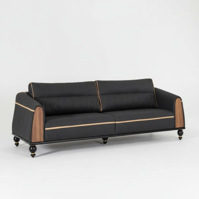 Canapé designer noir Style de mobilier de salle d'étude Canapé moderne trois places