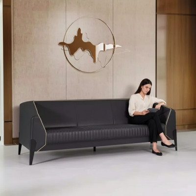 Canapé en cuir noir Mobilier de bureau Salon Nouveau canapé Canapés rembourrés de luxe