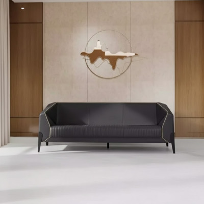 Canapé en cuir noir Mobilier de bureau Salon Nouveau canapé Canapés rembourrés de luxe