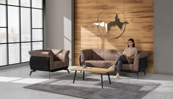 Ensemble de canapé brun trois places fauteuil mobilier de salle d'étude ensemble de canapé 2 pièces