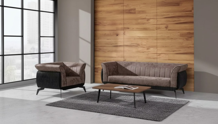 Ensemble de canapé brun trois places fauteuil mobilier de salle d'étude ensemble de canapé 2 pièces