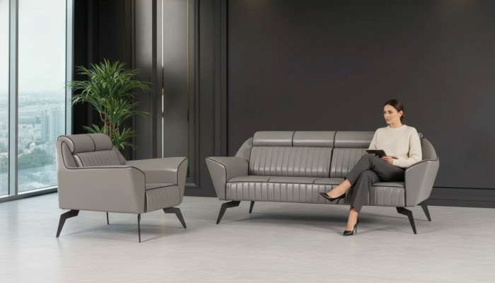 Sofa en cuir Ensemble de trois places Fauteuil Rembourrage Meubles Imitation cuir Canapés 3+1