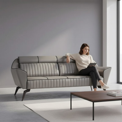 Cuir gris Trois places Meubles de salle d'étude Mobilier en bois de designer de luxe