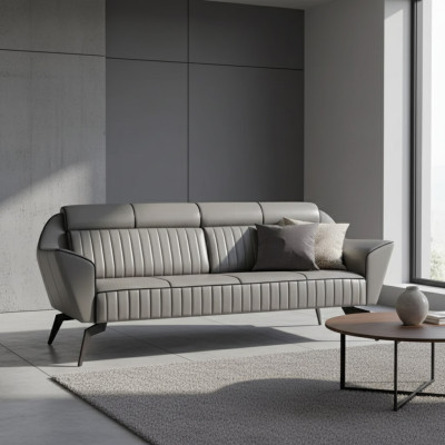 Cuir gris Trois places Meubles de salle d'étude Mobilier en bois de designer de luxe