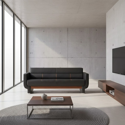Canapé moderne trois places noir Meuble en cuir Ameublement de bureau Rembourrage