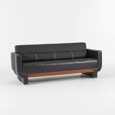Canapé moderne trois places noir Meuble en cuir Ameublement de bureau Rembourrage