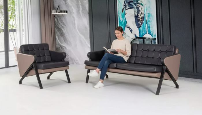 Ensemble de canapé moderne de luxe à deux places avec fauteuil rembourré, design de mobilier de travail 2+1.