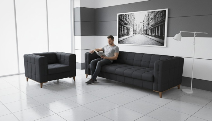 Rembourrage Groupe de sièges Canapés Luxueux Ensemble de canapés Trois places Fauteuil Tissu 3+1