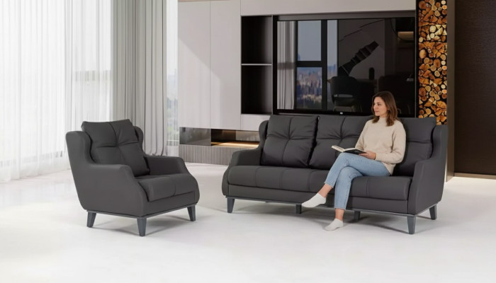 Ensemble de canapé noir Fauteuil Deux places Set de luxe moderne Siège rembourré 2+1