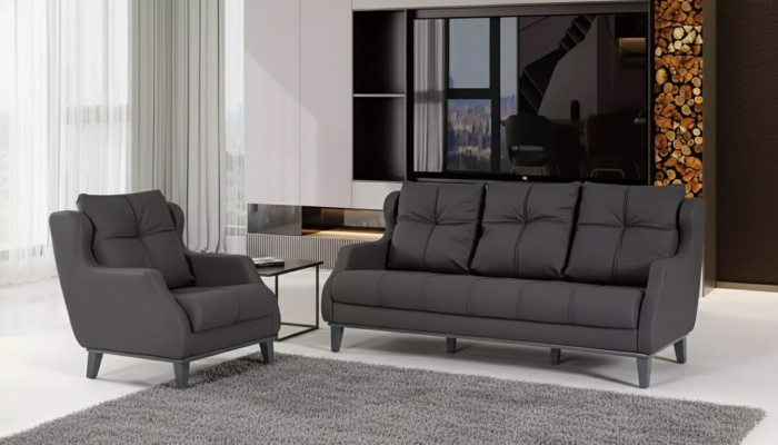 Ensemble de canapé noir Fauteuil Deux places Set de luxe moderne Siège rembourré 2+1
