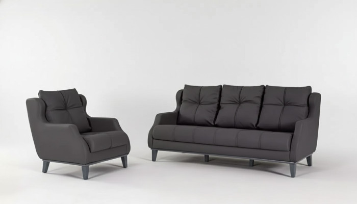 Ensemble de canapé noir Fauteuil Deux places Set de luxe moderne Siège rembourré 2+1