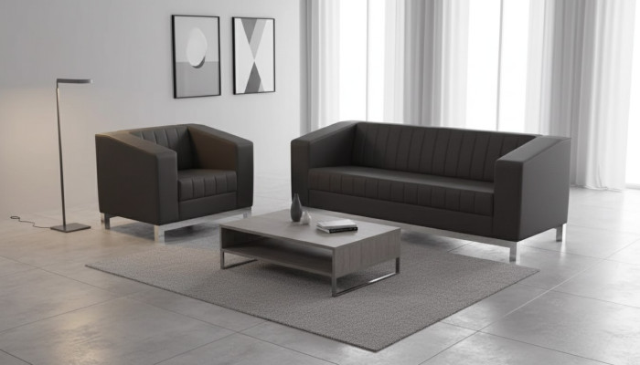 Canapé de luxe gris trois places fauteuil ensemble de canapé rembourré ensemble de meubles 2 pièces 3+1.