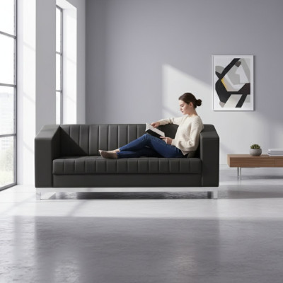 Canapé noir moderne trois places Canapé rembourré Mobilier de salon de luxe