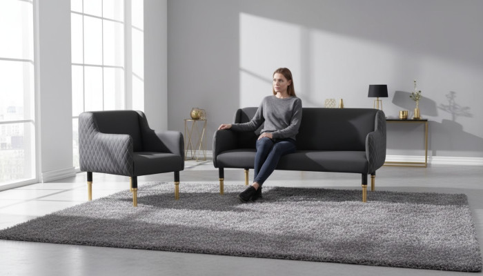 Ensemble de canapés en acier inoxydable, ensemble de canapés à deux places, fauteuil simple, revêtement en tissu
