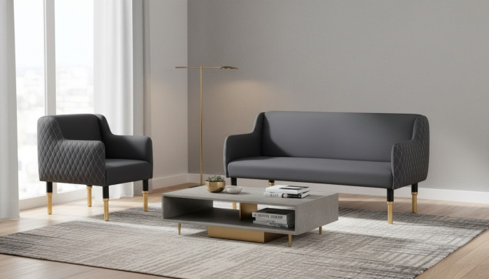 Ensemble de canapés en acier inoxydable, ensemble de canapés à deux places, fauteuil simple, revêtement en tissu