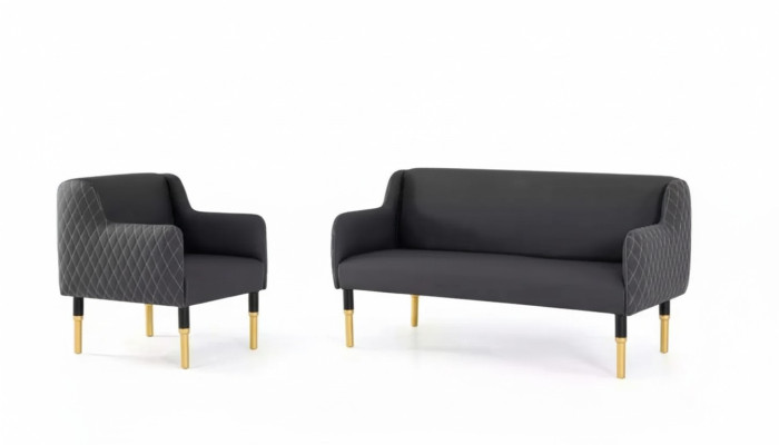 Ensemble de canapés en acier inoxydable, ensemble de canapés à deux places, fauteuil simple, revêtement en tissu
