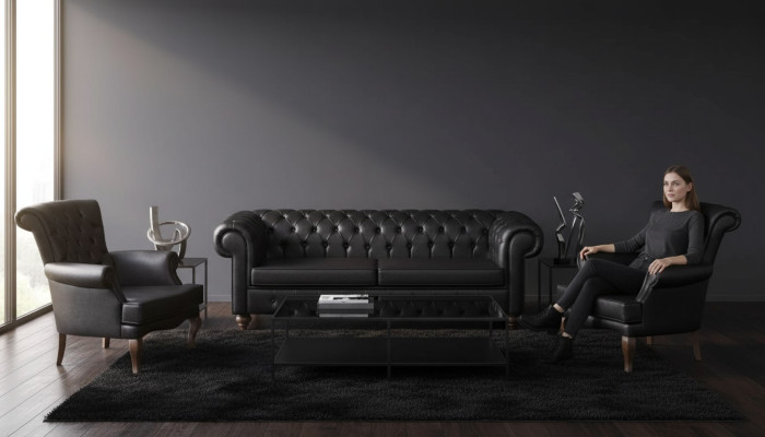 Ensemble de canapé Chesterfield noir Complet et Mobilier de bureau Moderne