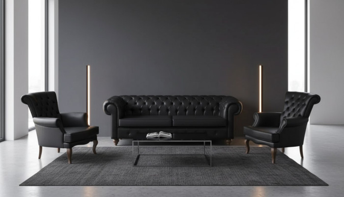 Ensemble de canapé Chesterfield noir Complet et Mobilier de bureau Moderne