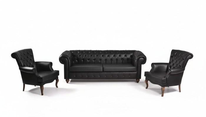 Ensemble de canapé Chesterfield noir Complet et Mobilier de bureau Moderne