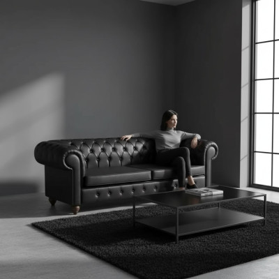 Canapé de bureau trois places de luxe en Chesterfield noir