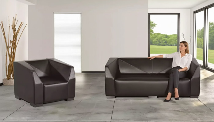Meubles de salle d'étude noire ensemble de canapés trois places fauteuil de luxe 2 pièces