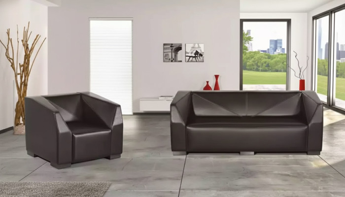 Meubles de salle d'étude noire ensemble de canapés trois places fauteuil de luxe 2 pièces