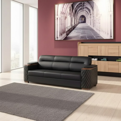 Mobilier de bureau canapé trois places en cuir noir de luxe canapé rembourré neuf pour salle d'étude