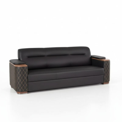 Mobilier de bureau canapé trois places en cuir noir de luxe canapé rembourré neuf pour salle d'étude