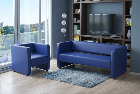 Bleu e complet e ensemble de canapé de luxe pour le bureau, suite rembourrée 2+1