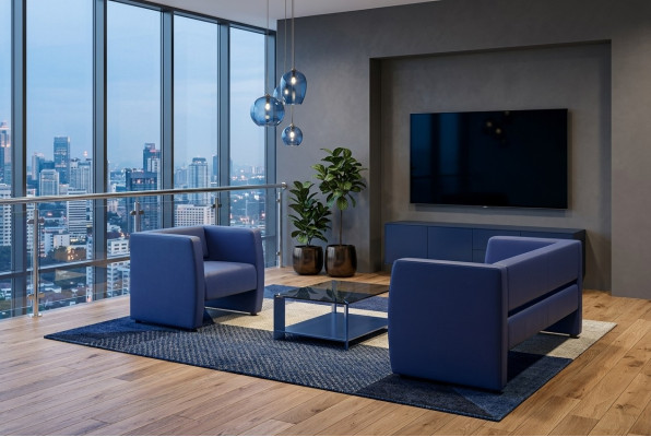 Bleu e complet e ensemble de canapé de luxe pour le bureau, suite rembourrée 2+1