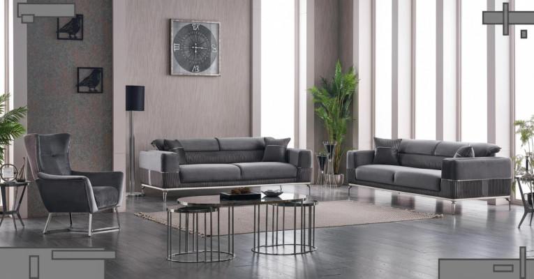 Ensemble de canapés de luxe 3 places en gris pour le salon, meubles textiles neufs