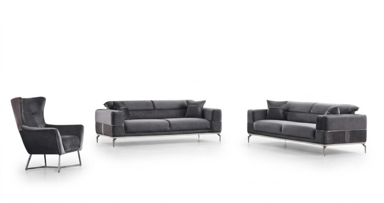 Ensemble de canapés de luxe 3 places en gris pour le salon, meubles textiles neufs