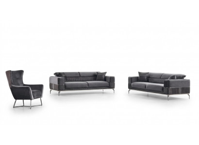 Ensemble de canapés de luxe 3 places en gris pour le salon, meubles textiles neufs
