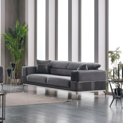 Canapé gris 3 places, canapé trois places, canapé de luxe gris, textile d'ameublement en velours