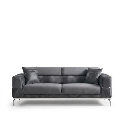 Canapé gris 3 places, canapé trois places, canapé de luxe gris, textile d'ameublement en velours