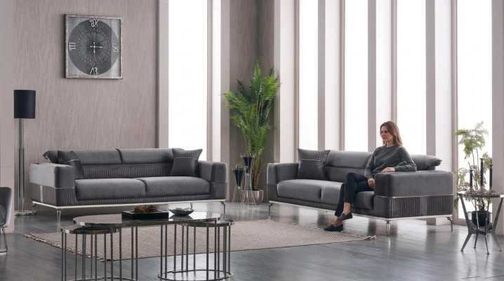 Canapé design gris Club Mobilier canapés 3+3 places Rembourrage 230cm Canapés
