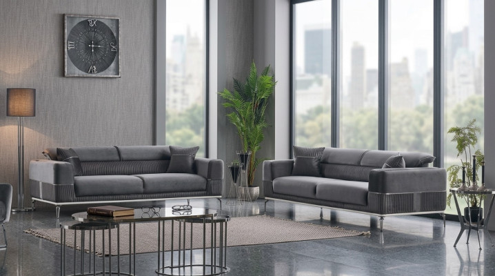 Canapé design gris Club Mobilier canapés 3+3 places Rembourrage 230cm Canapés