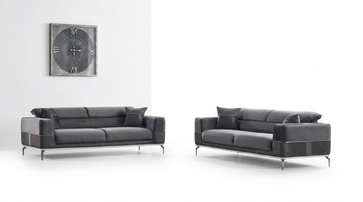Canapé design gris Club Mobilier canapés 3+3 places Rembourrage 230cm Canapés