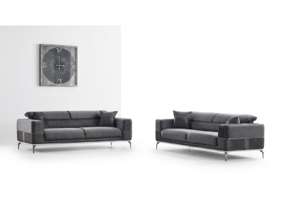 Canapé design gris Club Mobilier canapés 3+3 places Rembourrage 230cm Canapés