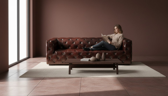 Canapé Chesterfield 3 places Canapé de luxe Brun Canapés en cuir Canapé 250cm