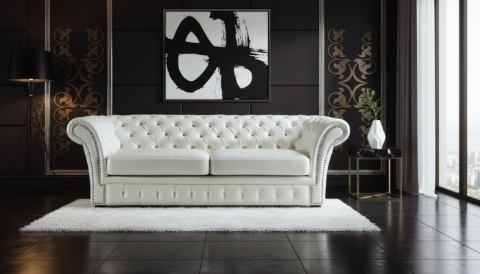 Canapé Chesterfield de luxe Trois places Canapés Salons Blanc